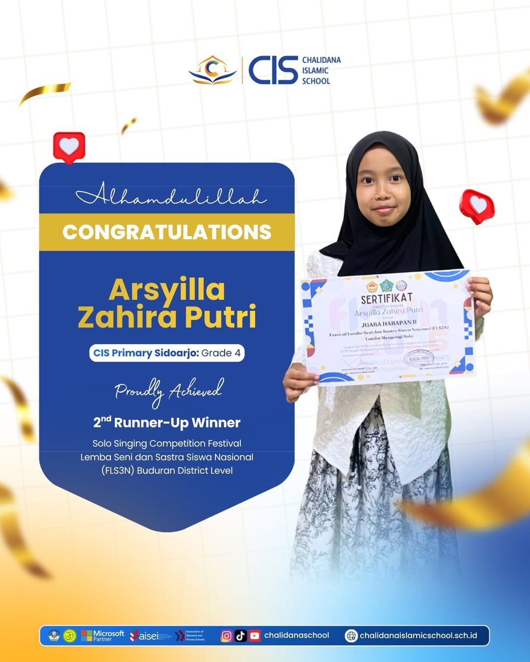 CIS Primary Sidoarjo Student Achieves 2nd Runner-Up in FLS3N Solo Singing Competition