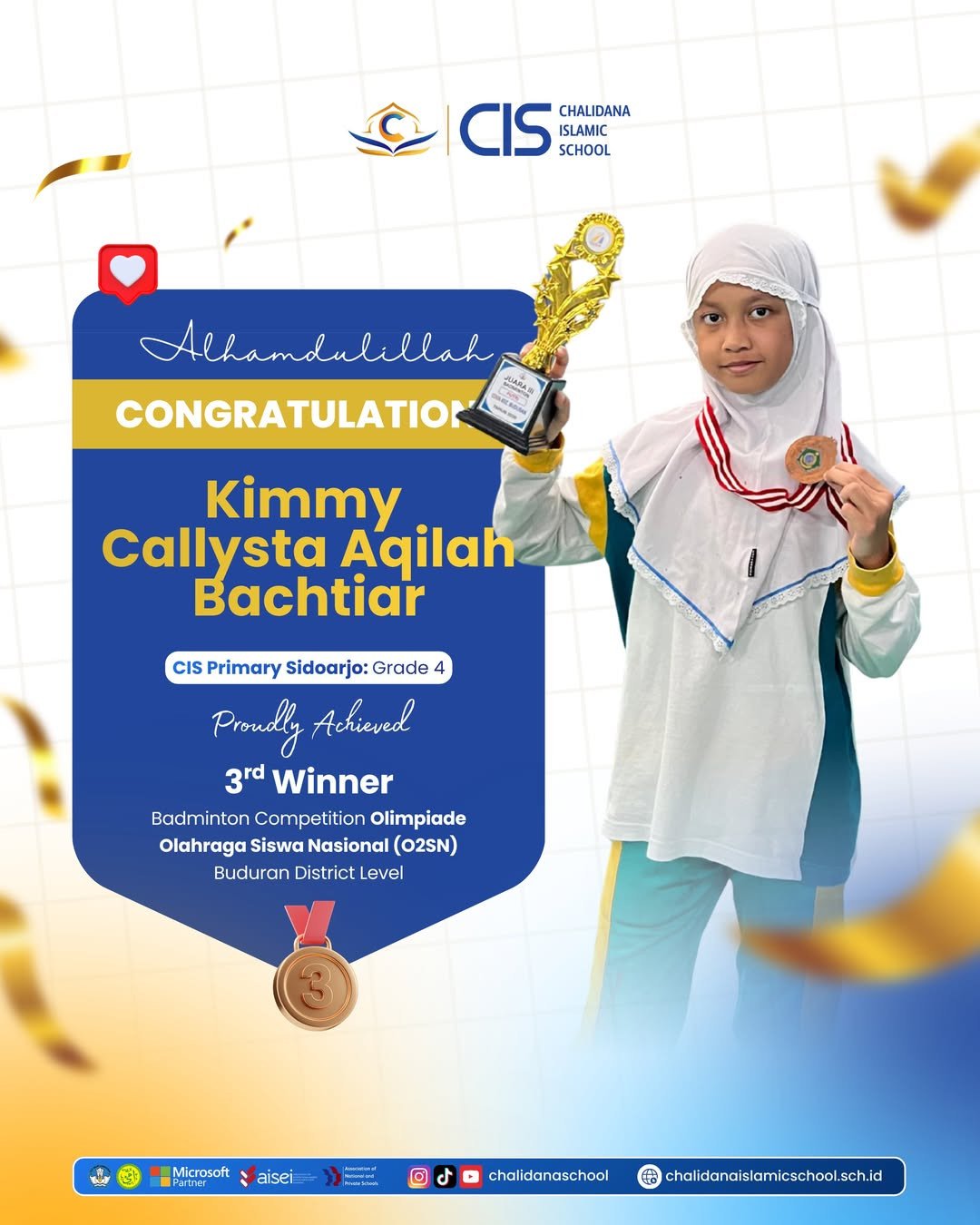 CIS Primary Sidoarjo Student Wins 3rd Place in O2SN Badminton Competition