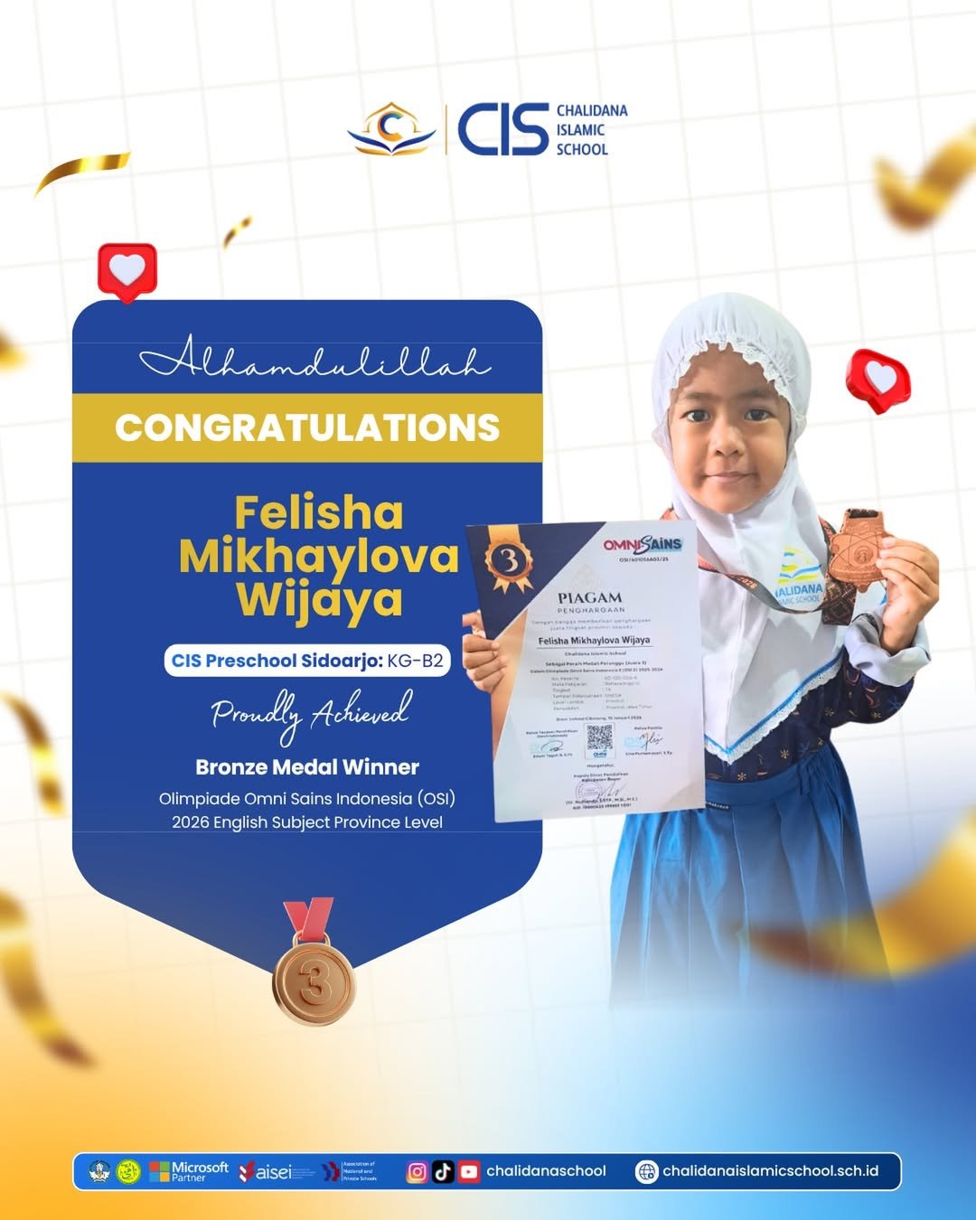 CIS Preschool Sidoarjo Student Wins Bronze Medal at OSI 2026 English Competition